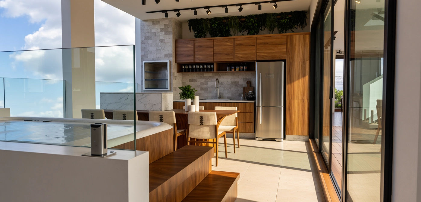 Home office com poltrona de couro, projeto de interiores por Karla Kétbe Arquitetura